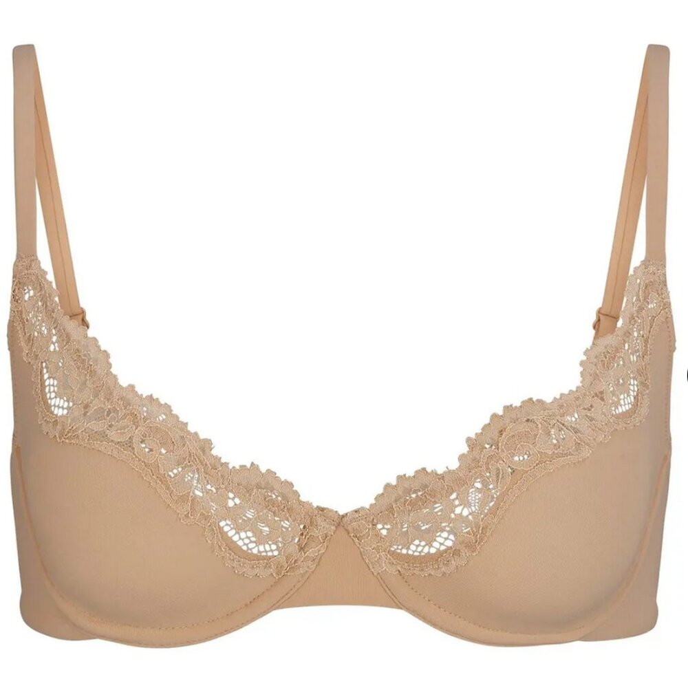 NWT Skims Fits Everybody Lace Unlined Scoop Bra in Nude Beige 44A